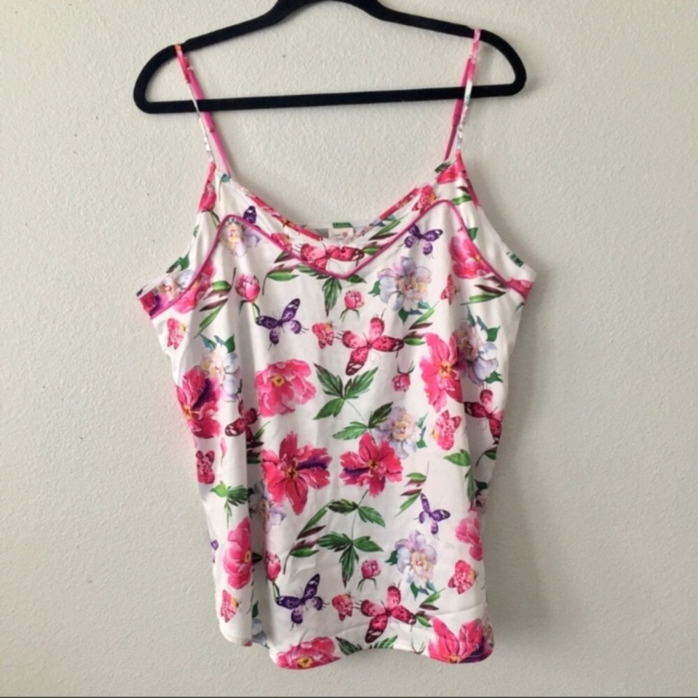 Secret Treasure Satin Floral Butterfly Pajama Cami Tank Top